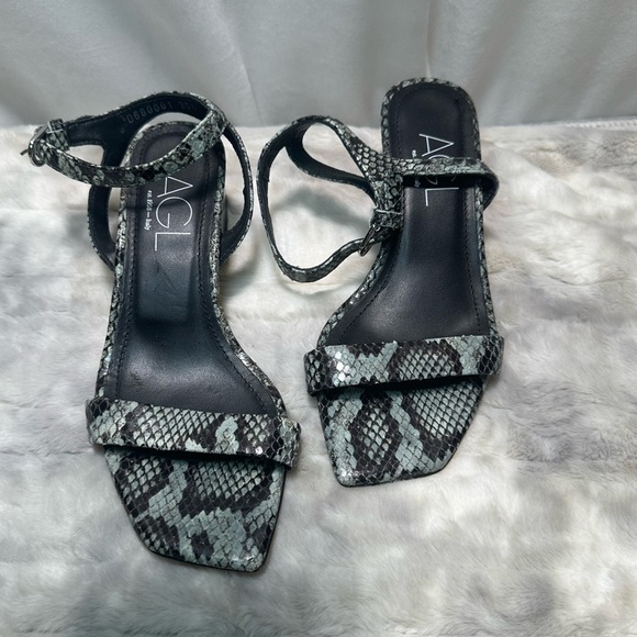 New AGL Angie Ankle Strap Snakeskin Print Leather Sandal Menthe-nero Size 8 - Picture 2 of 6